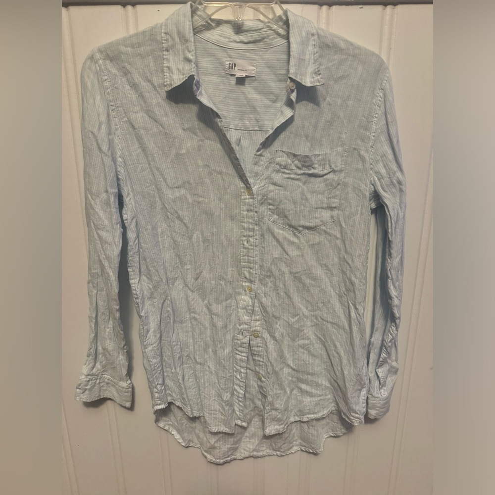 GAP Blue & White Striped Button Front Long Sleep Top - Size Medium